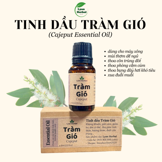 Tinh Dầu Tràm Gió ( Cajeput Essential Oil) 15ml, Tinh Dầu Thiên Nhiên cam kết đúng mùi