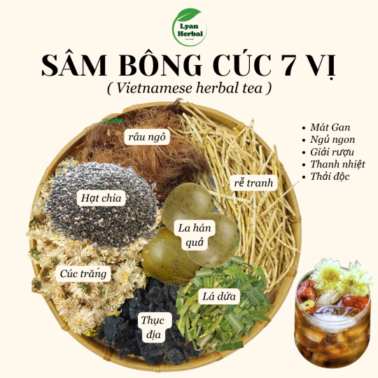 Sâm Bông Cúc 7 vị thảo mộc detox ngủ ngon, mát gan thải độc gan, đẹp da, giảm mỡ, giảm mụn, thanh nhiệt ngày hè