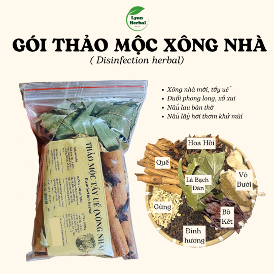 Gói "thảo mộc Xông Nhà" tẩy uế  xông nhà mới, đốt phong long, trừ tà khí, khử uế thông quan, nấu nước lau bàn thờ bao sái dịp cuối năm