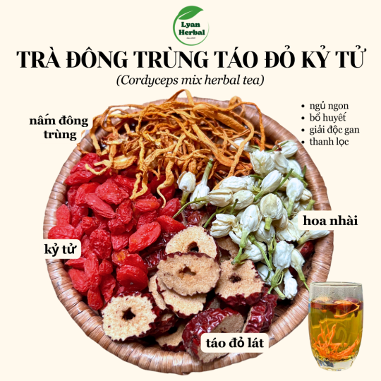 Trà "Bổ Dưỡng" đông trùng táo đỏ kỷ tử bồi bổ khí huyết bổ sung dinh dưỡng bổ máu hồi phục sức khỏe cho người bệnh