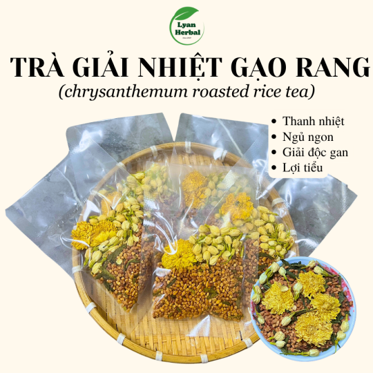 Trà "Thanh Nhiệt" Gạo rang hoa Cúc Nụ Nhài thảo mộc giúp ngủ ngon, thải độc gan, mát gan, giảm mỡ
