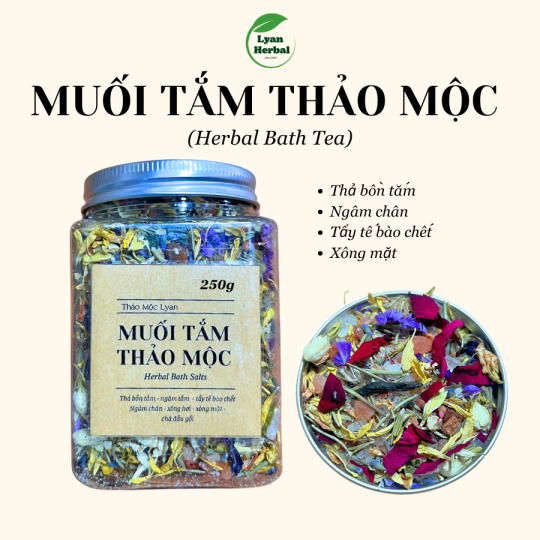 Muối tắm thảo mộc 250g/hủ (herbal bath tea) muối hồng himalayavà hoa khô