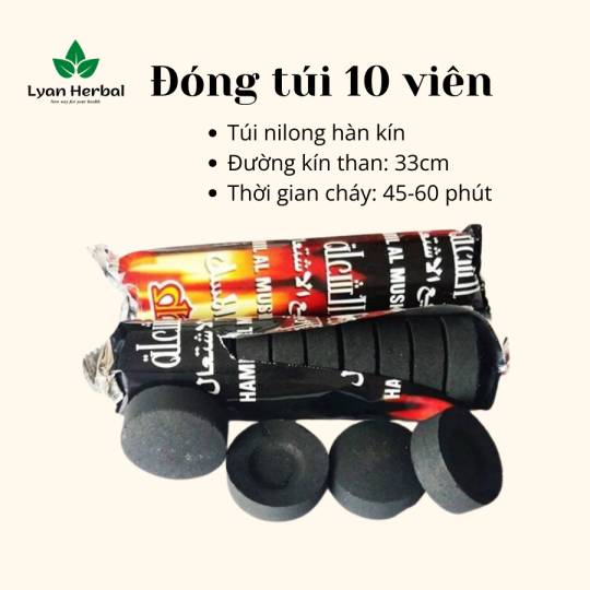 Hộp 10 cây Than hoạt tính xông trầm xông thảo mộc dể cháy, than đốt trầm hương đốt tẩy uế, hun gỗ it khói , không mùi, cháy lâu