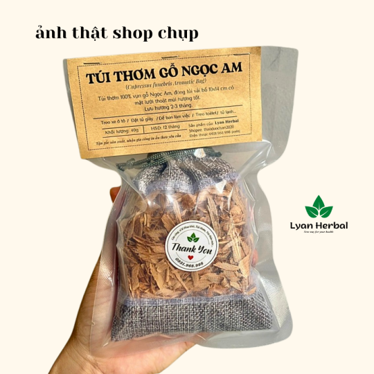Túi thơm gỗ Ngọc Am (hoàng đàn) từ vụn ngọc am thơm tự nhiên may mắn tài lộc phong thủy