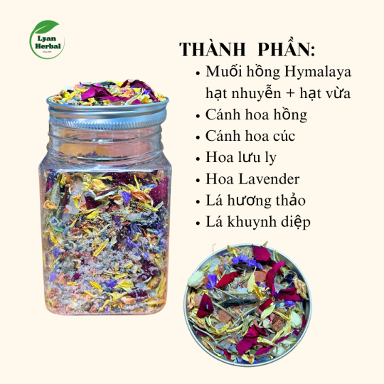Muối tắm thảo mộc 250g/hủ (herbal bath tea) muối hồng himalayavà hoa khô