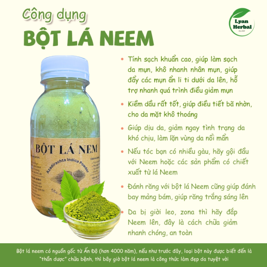 Bột Lá Nem Ấn Độ bột thiên nhiên dùng làm mặt mạ chăm sóc da mặt, tẩy tế bào chết, giảm mụn, giảm thâm dưỡng da