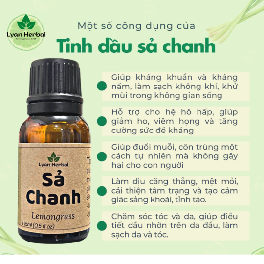 Tinh Dầu Sả Chanh ( Lemongrass Essential Oil) 15ml, Tinh Dầu Thiên Nhiên cam kết đúng mùi