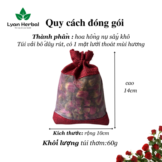 Túi thơm hoa hồng tự nhiên mùi thơm ngọt nhẹ khử mùi, thơm phòng, treo xe ô tô, treo tủ quần áo, đặt trong túi xách