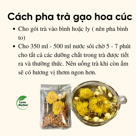 Trà "Thanh Nhiệt" Gạo rang hoa Cúc Nụ Nhài thảo mộc giúp ngủ ngon, thải độc gan, mát gan, giảm mỡ