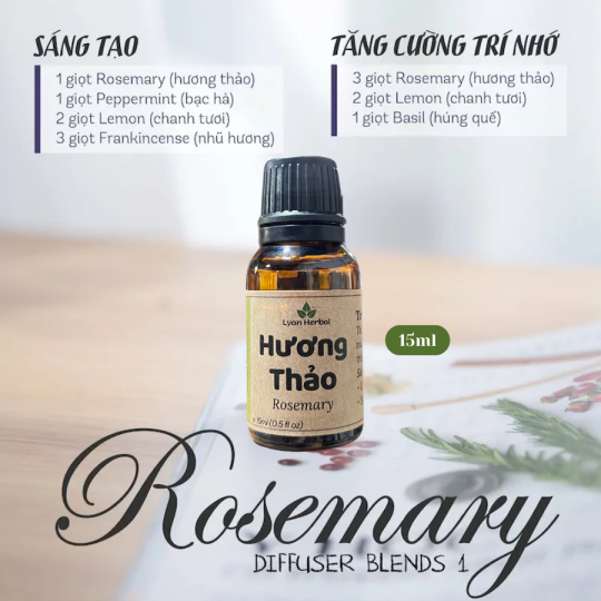 Tinh dầu Hương Thảo 15ml (rosemary) thiên nhiên xông phòng khử mùi thư giản dể ngủ, đuỗi muỗi, dùng cho spa, xông hơi