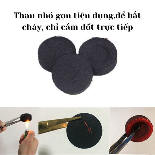 Hộp 10 cây Than hoạt tính xông trầm xông thảo mộc dể cháy, than đốt trầm hương đốt tẩy uế, hun gỗ it khói , không mùi, cháy lâu