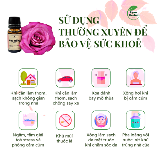 Tinh dầu hoa hồng 15ml (rose essential oils) tinh dầu thiên nhiên cho máy xông khử mùi thư giản tinh thần