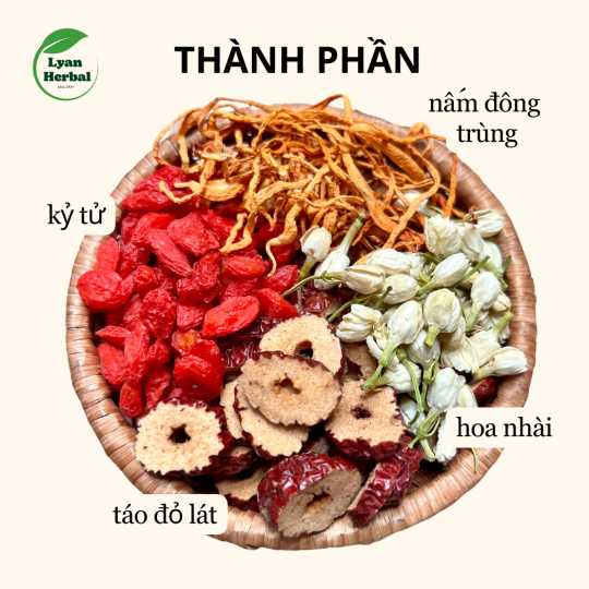 Trà "Bổ Dưỡng" đông trùng táo đỏ kỷ tử bồi bổ khí huyết bổ sung dinh dưỡng bổ máu hồi phục sức khỏe cho người bệnh